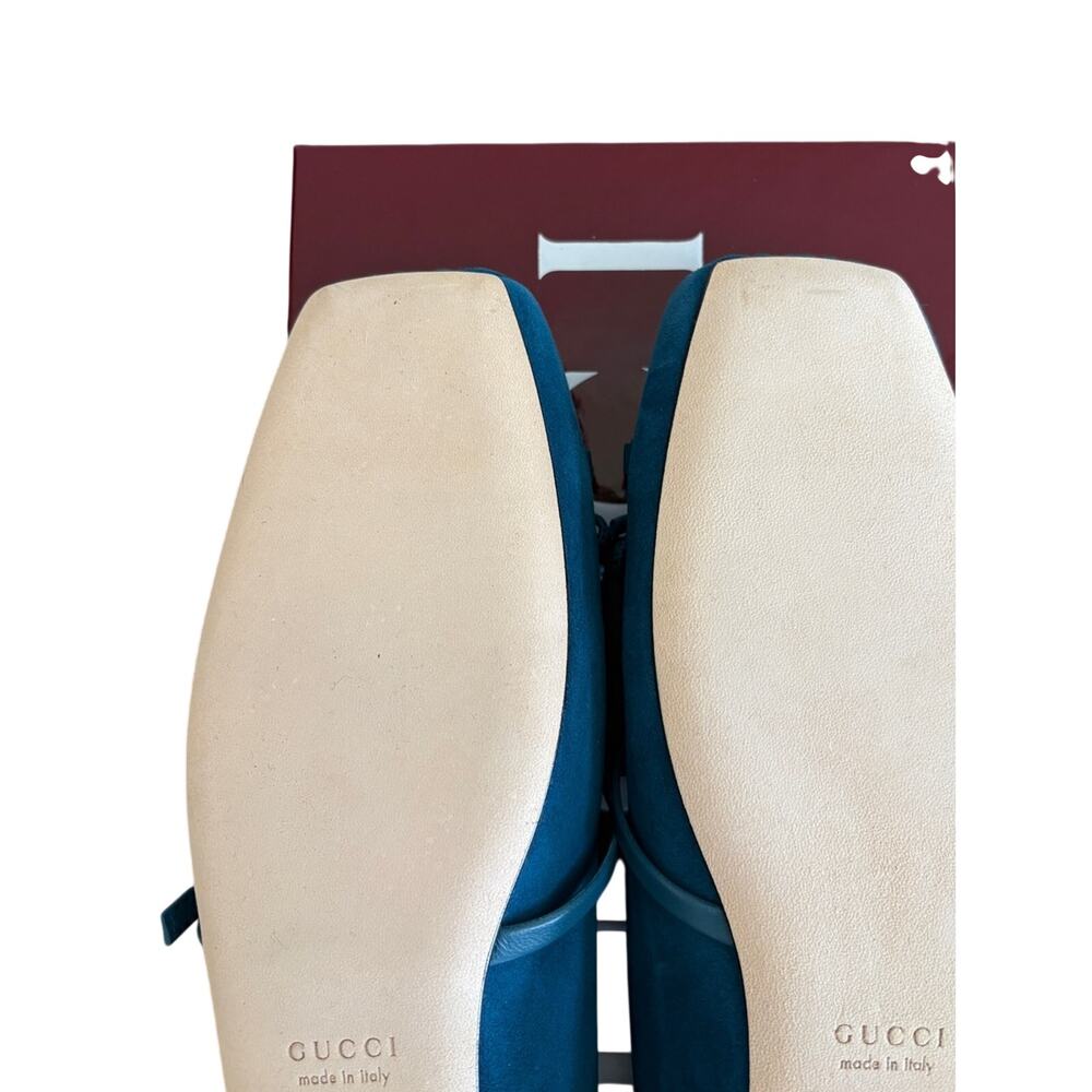 Gucci Teal blue Suede Horsebit Mary Jane Flats 38.5 - Picture 7 of 10